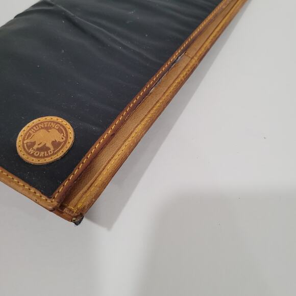 Hunting World Black Tan Wallet Long Checkbook Card Holder Leather Bifold Italian - Picture 10 of 11